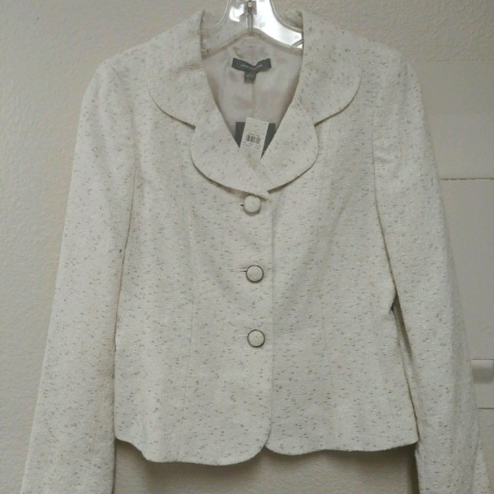 NWT Ann Taylor Cream & Light Gray Tweed Blazer Size 0